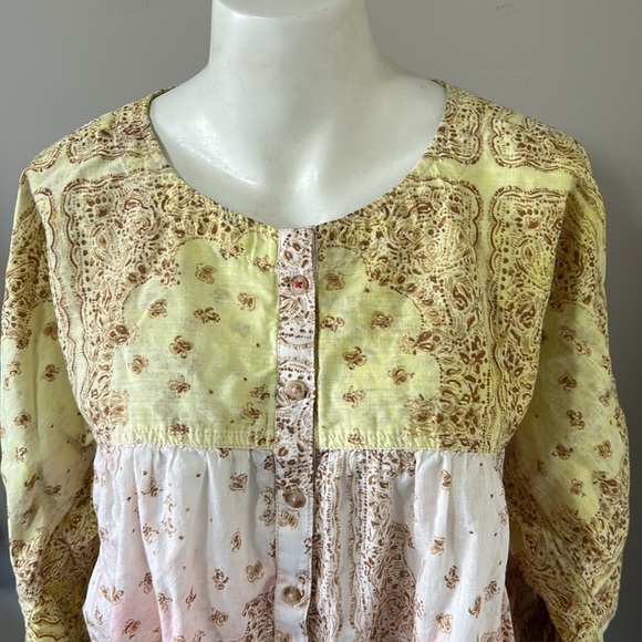 Pilcro and the Letterpress Tavi Blouse Button Down Yellow Pink Anthropologie L - Picture 5 of 13